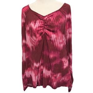 NWT LuLaRoe Mia Sweetheart Maroon Pink Tie Dye Long Sleeve Top Size 2XL (20-22)